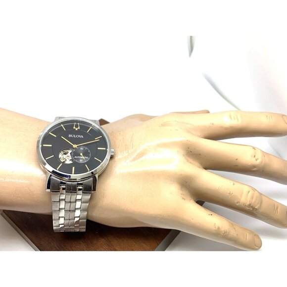 Bulova Men's Watch 96A305 Automatic Black Dial Silver Stainless Steel 42mm - Picture 5 of 14